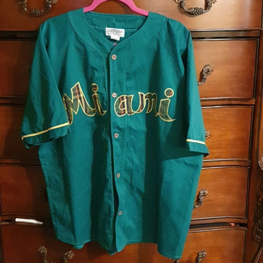 Vtg 90s Miami Plaid Patchwork Jersey sz L